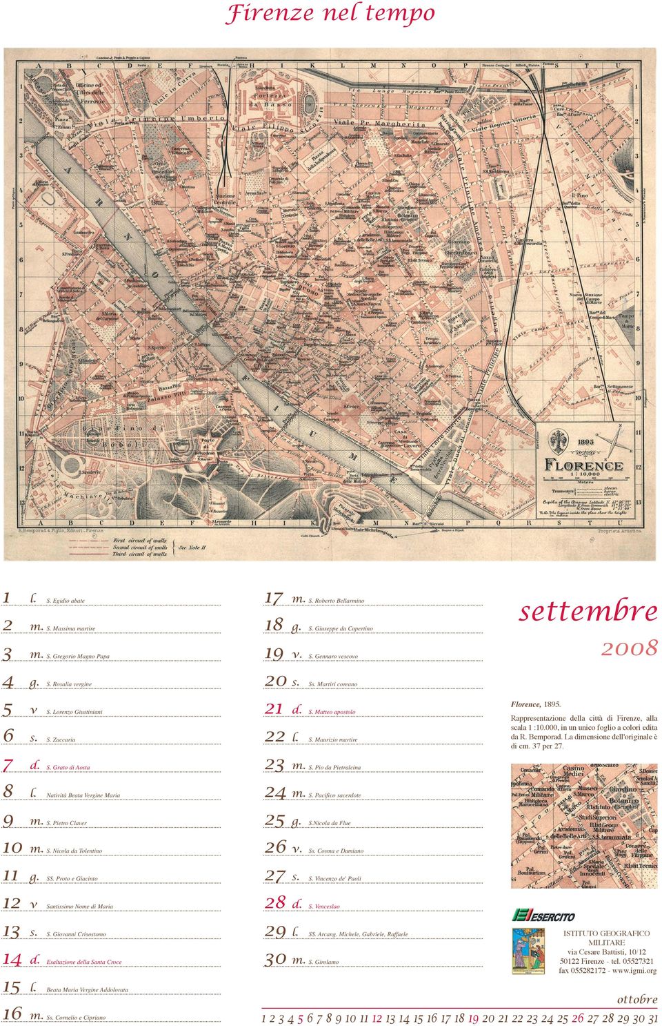 Rappresentazione della città di Firenze, alla scala 1 :10.000, in un unico foglio a colori edita da R. Bemporad. La dimensione dell'originale è di cm. 37 per 27. 24 m. S. Pio da Pietralcina S.