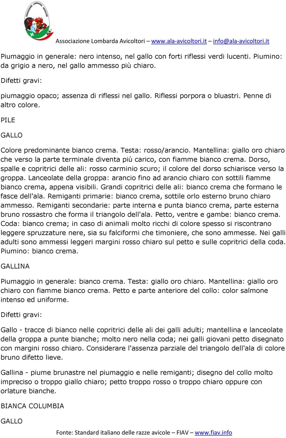 Mantellina: giallo oro chiaro che verso la parte terminale diventa più carico, con fiamme bianco crema.