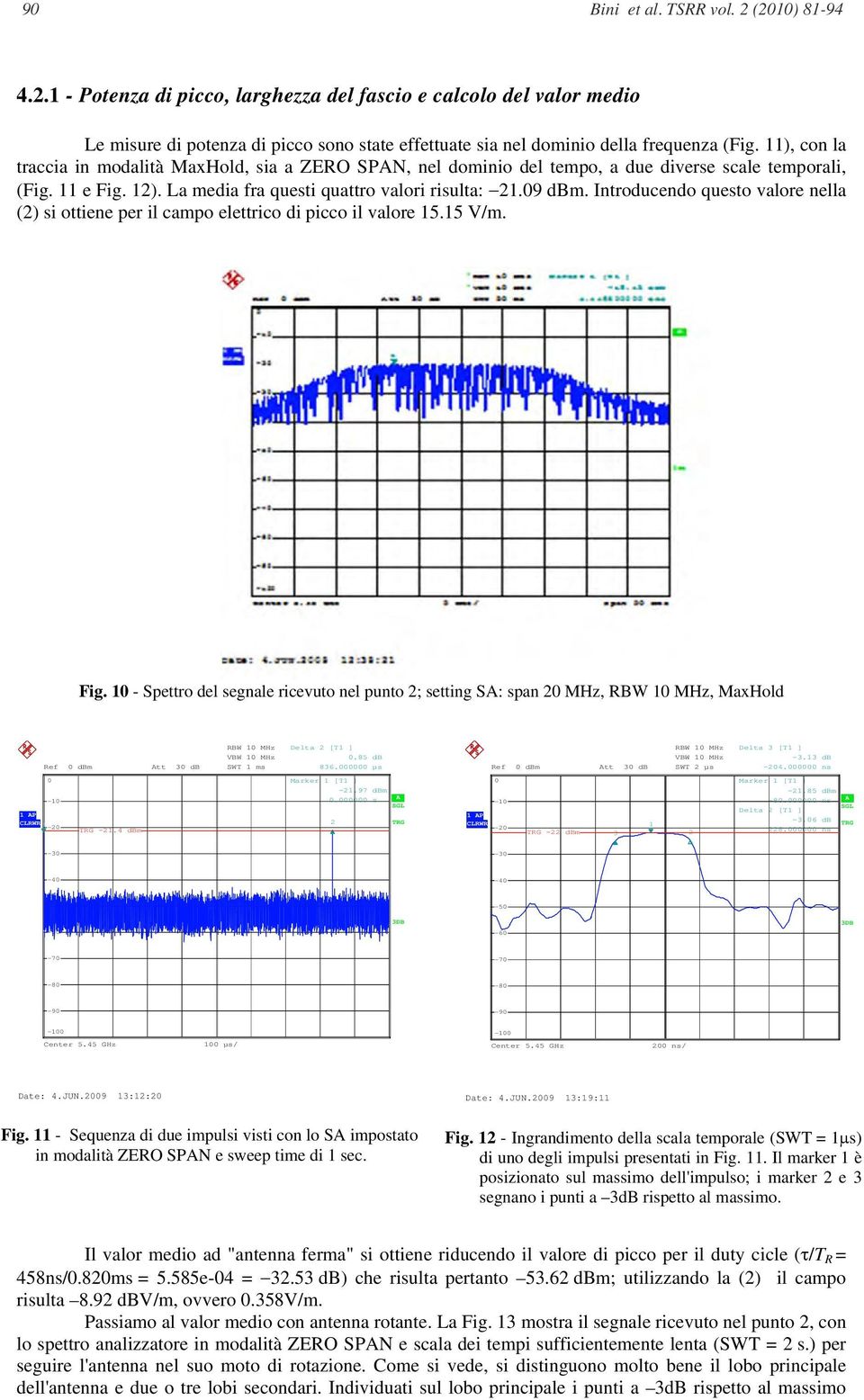 Introducendo questo valore nella (2) si ottiene per il campo elettrico di picco il valore 15.15 V/m. Fig.