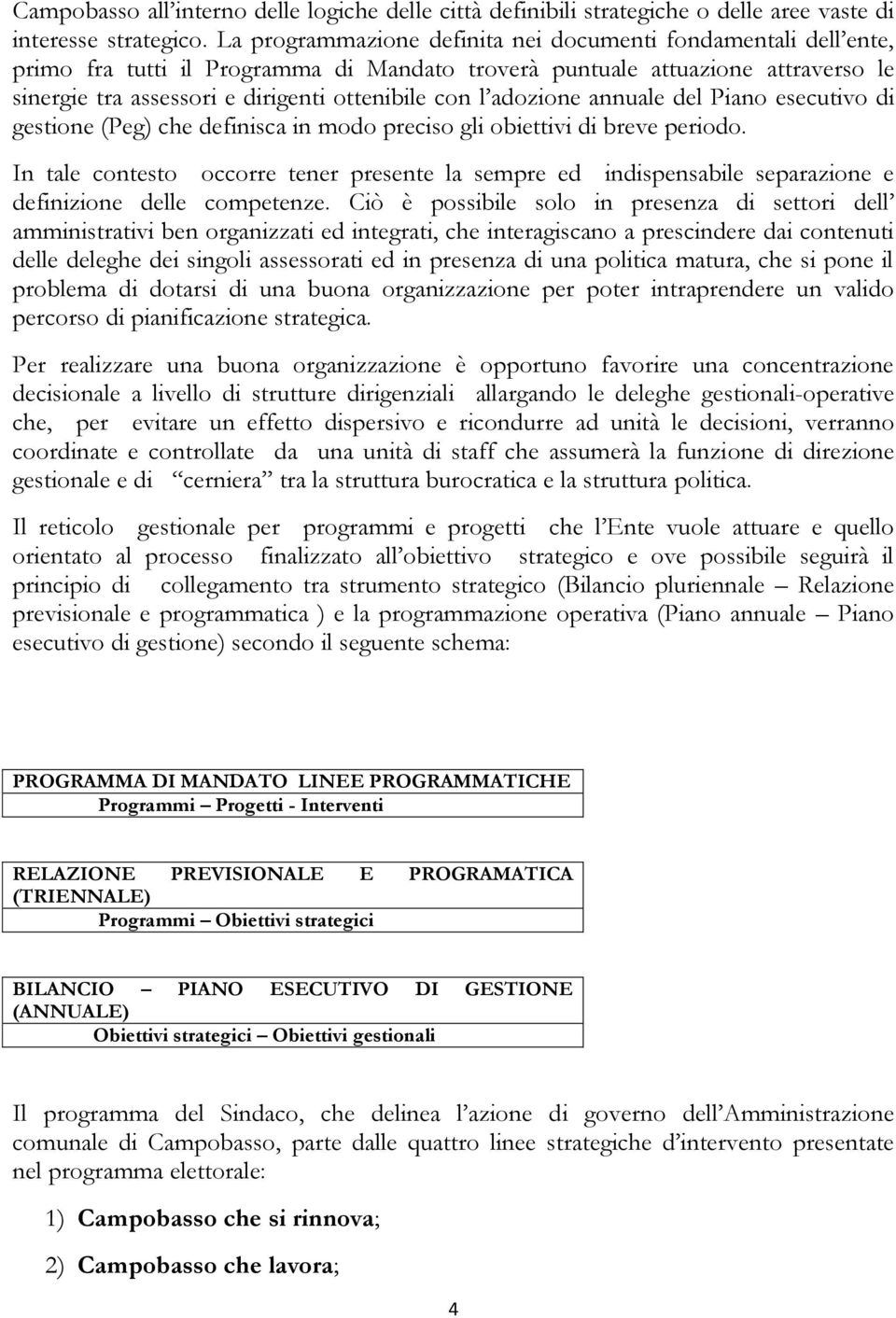 adozione annuale del Piano esecutivo di gestione (Peg) che definisca in modo preciso gli obiettivi di breve periodo.