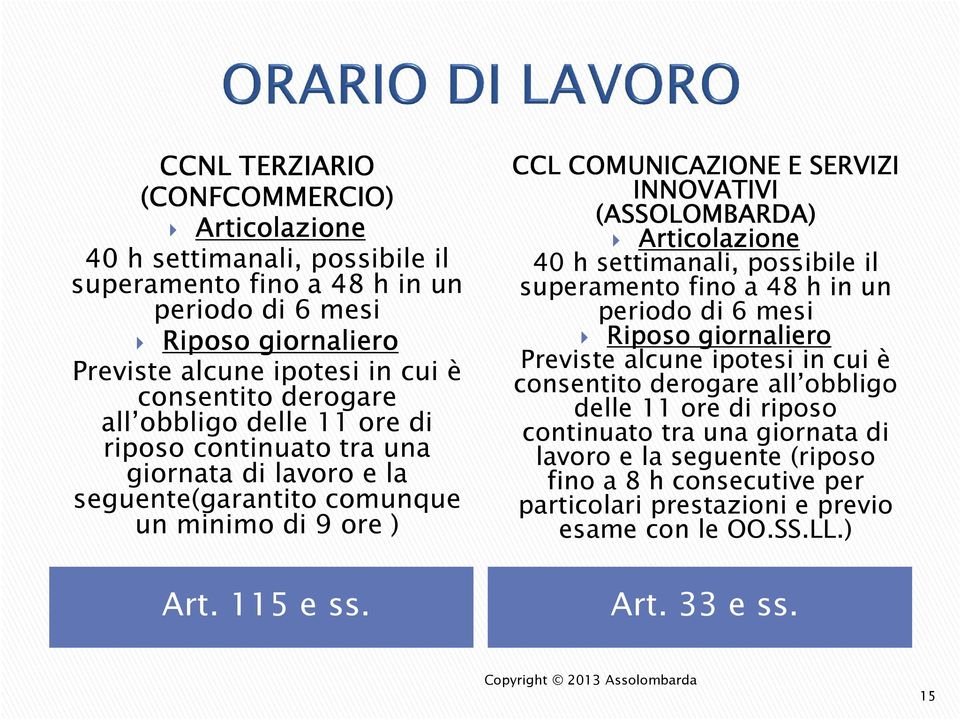 CCL COMUNICAZIONE E SERVIZI INNOVATIVI  delle 11 ore di riposo continuato tra una giornata di lavoro e la seguente (riposo fino a 8 h consecutive per particolari prestazioni e