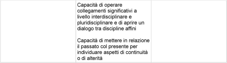 tra discipline affini Capacità di mettere in relazione il