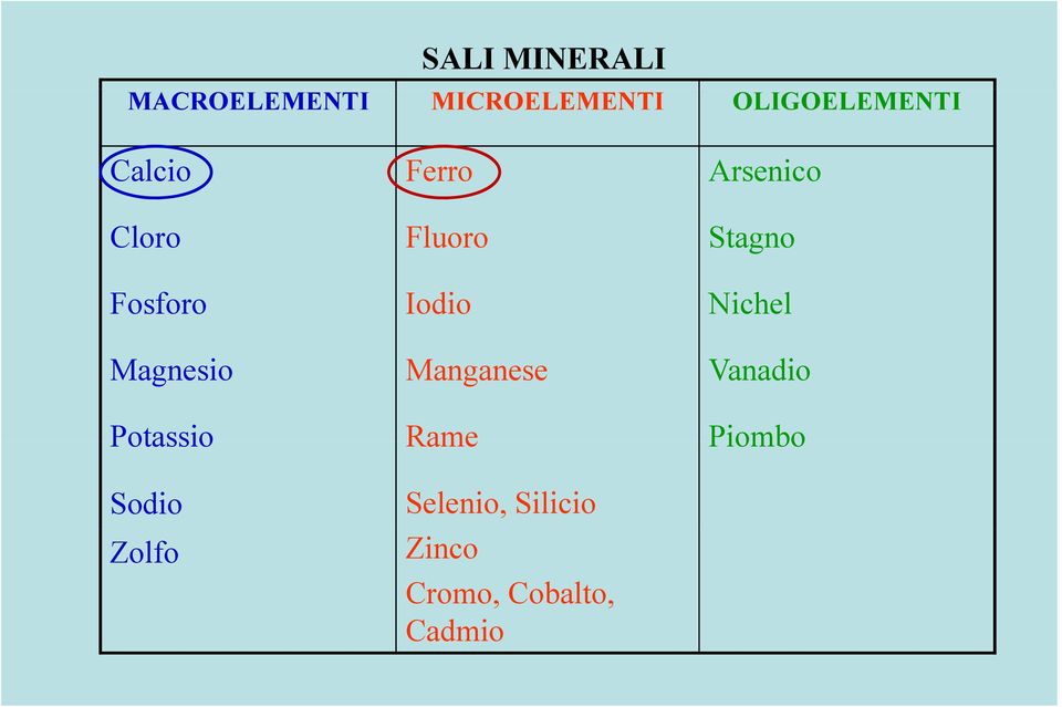 Nichel Magnesio Manganese Vanadio Potassio Rame Piombo