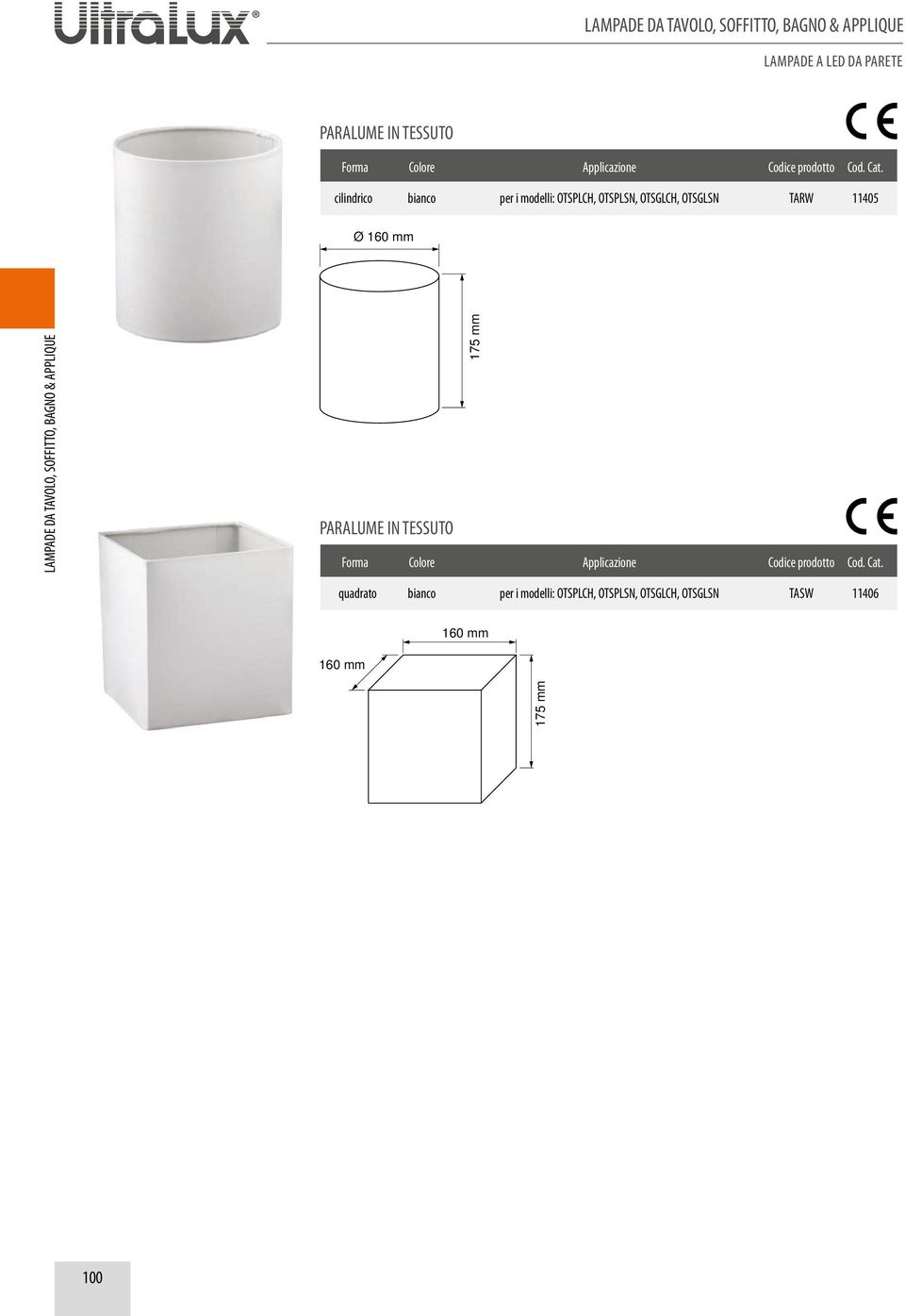 mm PARALUME IN TESSUTO 175 mm Forma Colore Applicazione Codice prodotto Cod. Cat.