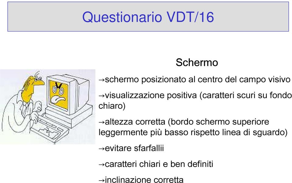 corretta (bordo schermo superiore leggermente più basso rispetto linea di