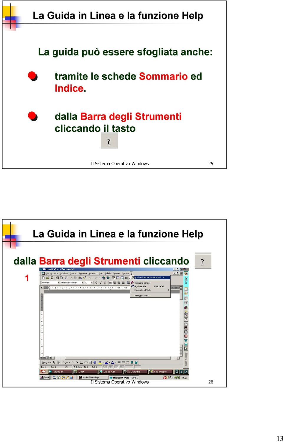 dalla Barra degli Strumenti cliccando il tasto Il Sistema Operativo Windows