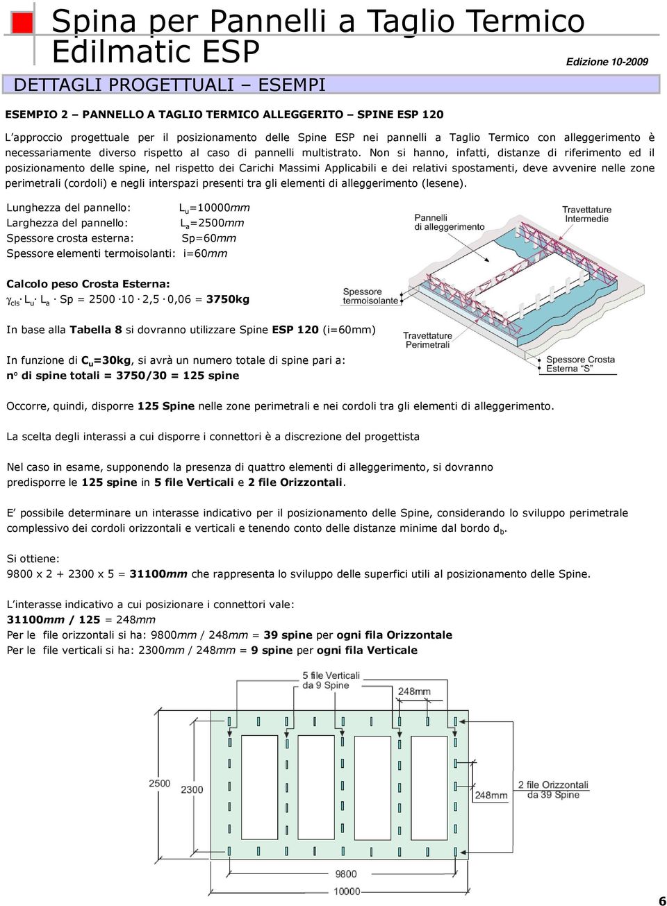 Applicabili e dei relativi spostamenti, deve avvenire nelle zone perimetrali (cordoli) e negli interspazi presenti tra gli elementi di alleggerimento (lesene) Lunghezza del pannello: L u =10000mm