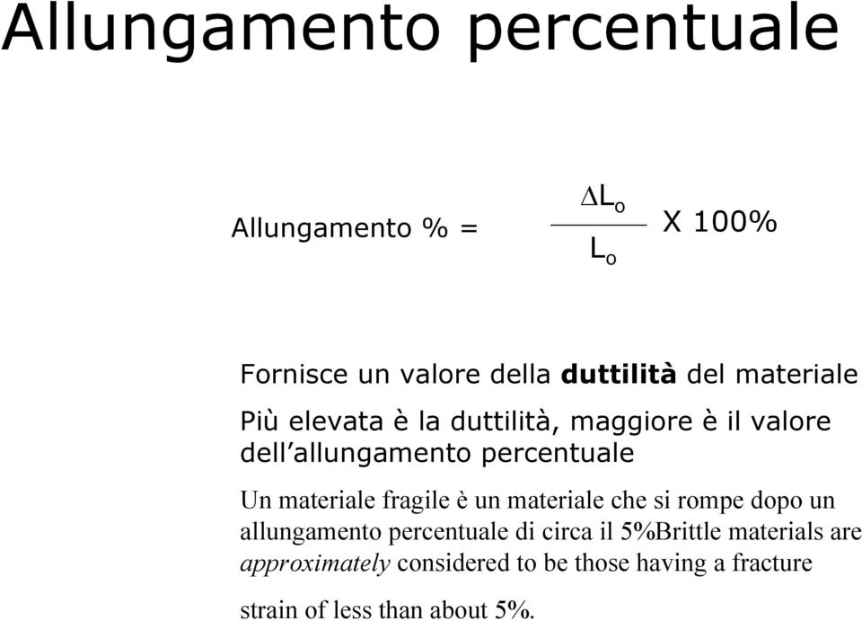 materiale fragile è un materiale che si rompe dopo un allungamento percentuale di circa il