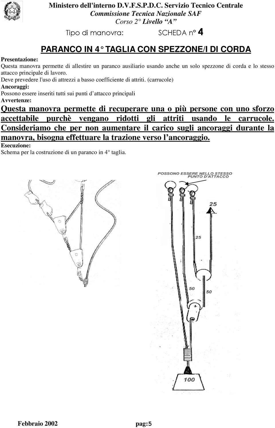 (carrucole) Ancoraggi: Possono essere inseriti tutti sui punti d attacco principali Questa manovra permette di recuperare una o più persone con uno sforzo accettabile purchè