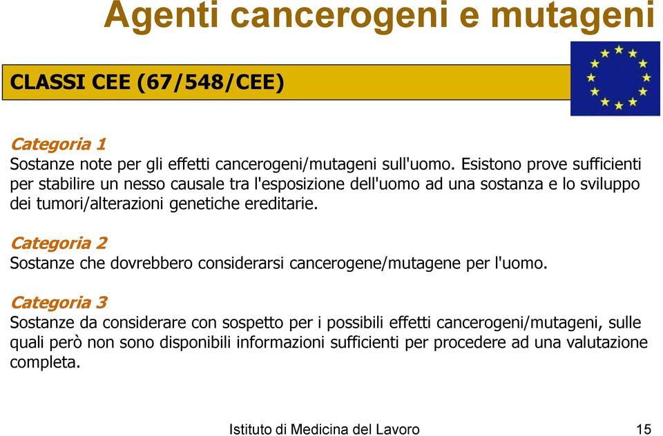 ereditarie. Categoria 2 Sostanze che dovrebbero considerarsi cancerogene/mutagene per l'uomo.