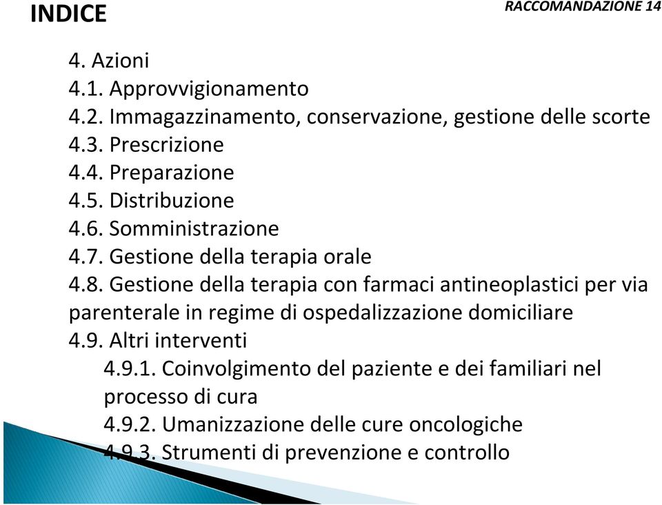 Gestione della terapia con farmaci antineoplastici per via parenterale in regime di ospedalizzazione domiciliare 4.9.