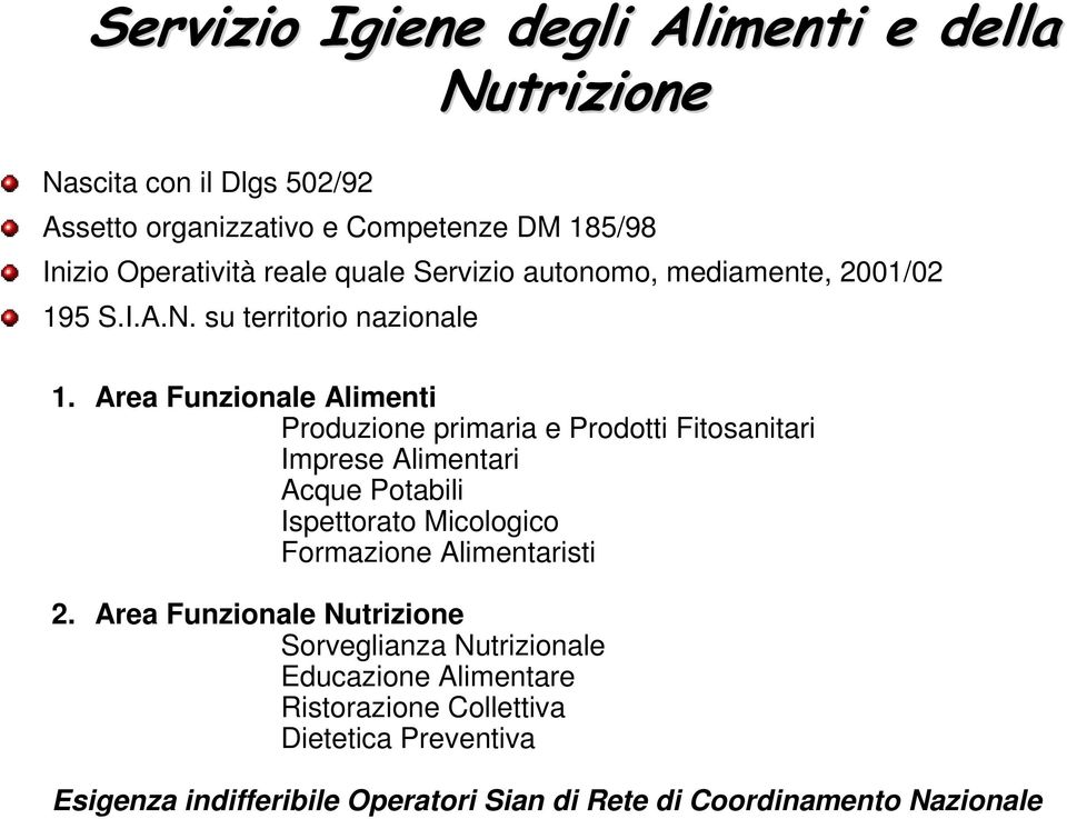 Area Funzionale Alimenti Produzione primaria e Prodotti Fitosanitari Imprese Alimentari Acque Potabili Ispettorato Micologico Formazione