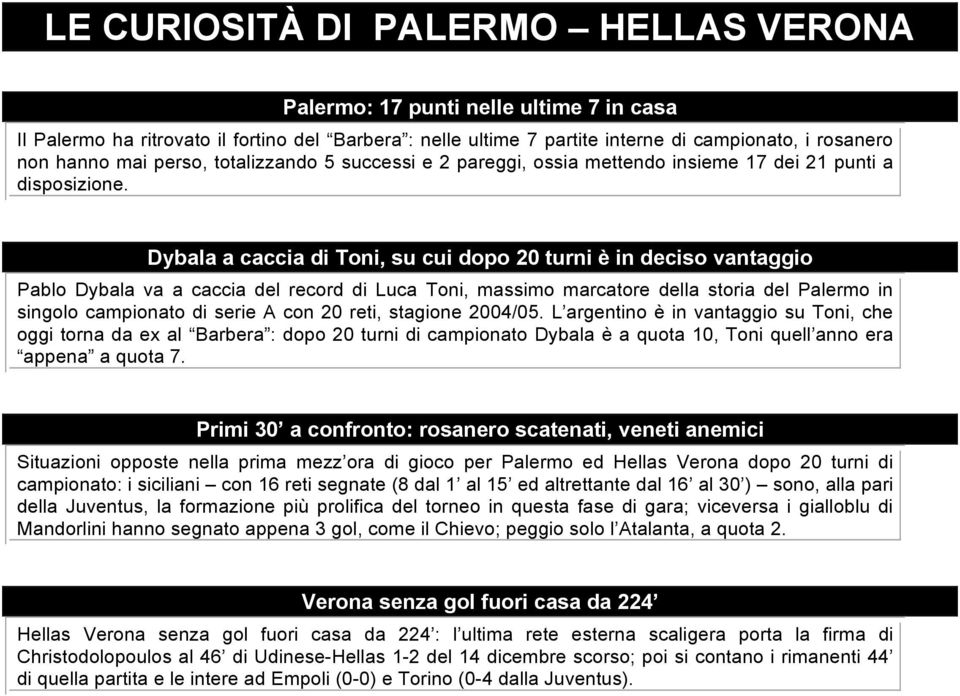 Dybala a caccia di Toni, su cui dopo 2 turni è in deciso vantaggio Pablo Dybala va a caccia del record di Luca Toni, massimo marcatore della storia del Palermo in singolo campionato di serie A con 2