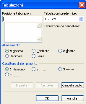 Tabulazioni Il tasto TAB (con le due frecce diverghenti) sulla tastiera può essere usato per inserire rapide tabulazioni, in modo da ordinare porzioni di testo incolonnandole senza