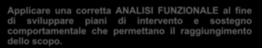 PRINCIPI dell intervento comportamentale Valutare i FATTORI che possono influenzare il comportamento problema.