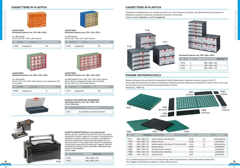 Colore: scocche antracite e cassetti. P120 TOTALE SEPARATORI ESTRAIBILI TOTALE SEPARATORI ESTRAIBILI P121 P520 20 P276 20 P122 Dimensioni esterne: mm.