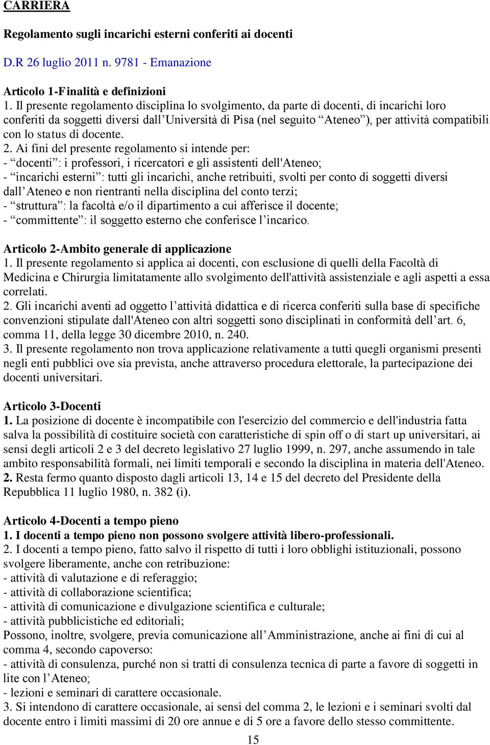 status di docente. 2.