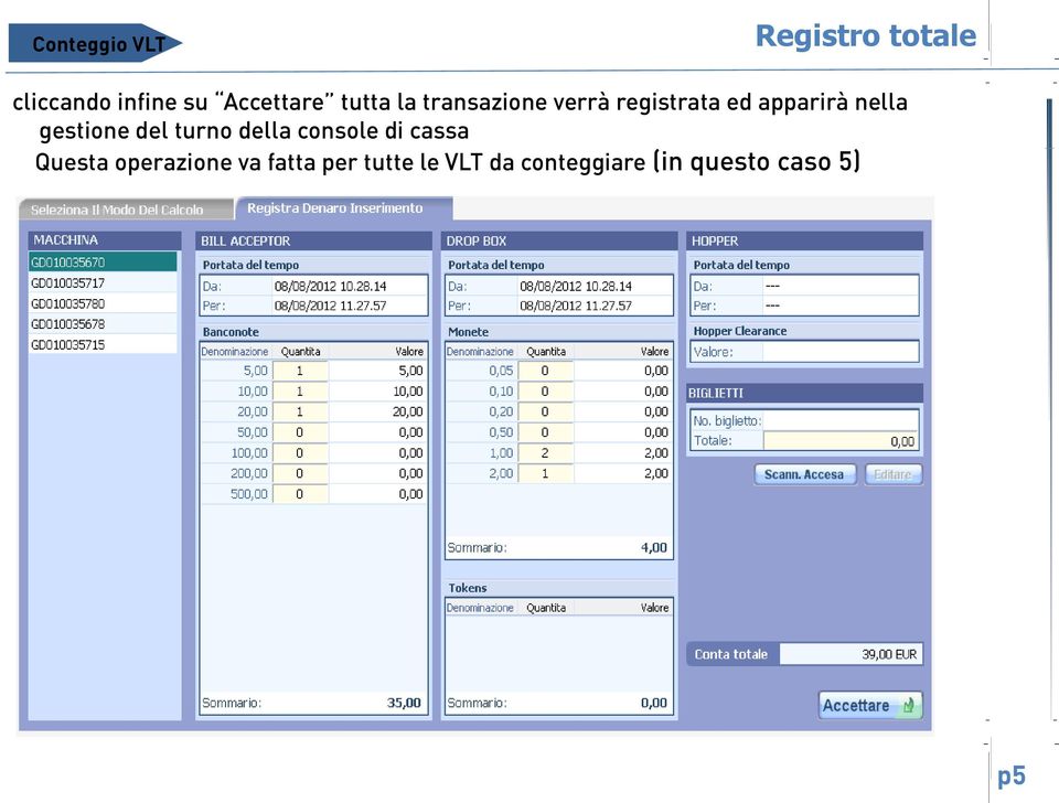 del turno della console di cassa Questa operazione va