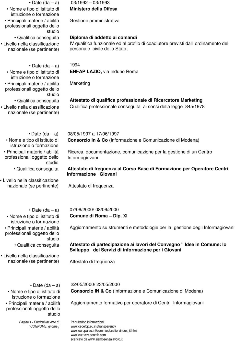 abilità Marketing Qualifica conseguita Attestato di qualifica professionale di Ricercatore Marketing Qualifica professionale conseguita ai sensi della legge 845/1978 Date (da a) 08/05/1997 a