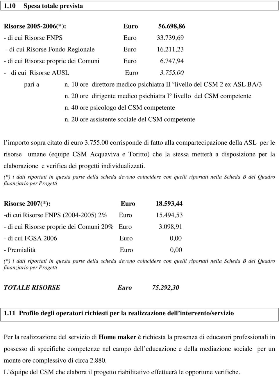 40 ore psicologo del CSM competente n. 20 ore assistente sociale del CSM competente l importo sopra citato di euro 3.755.