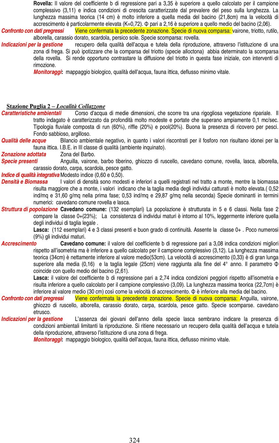 Φ pari a 2,16 è superiore a quello medio del bacino (2,06). Confronto con dati pregressi Viene confermata la precedente zonazione.