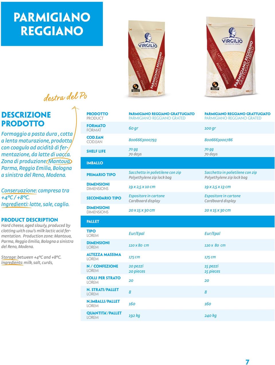 DESCRIPTION Hard cheese, aged slowly, produced by clotting with cow s milk lactic acid fermentation. Production zone: Mantova, Parma, Reggio Emilia, Bologna a sinistra del Reno, Modena.