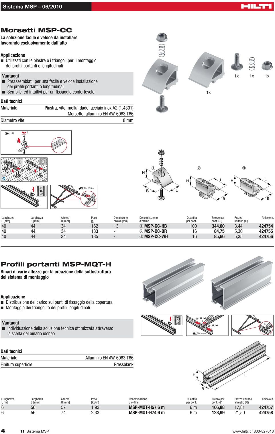 4301) Morsetto: alluminio EN AW-6063 T66 Diametro vite 8 13 2 8.5 ➀ ➁ ➂ 6 / 20 Nm Lunghezza Larghezza Altezza Peso Dimensione Denominazione Quantità Prezzo per Prezzo Articolo n.