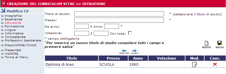 Figura 19 Per scegliere correttamente la figura professionale dalla classificazione ISTAT presente nel menù a tendina, è possibile consultare l'elenco delle figure professionali pubblicato sul