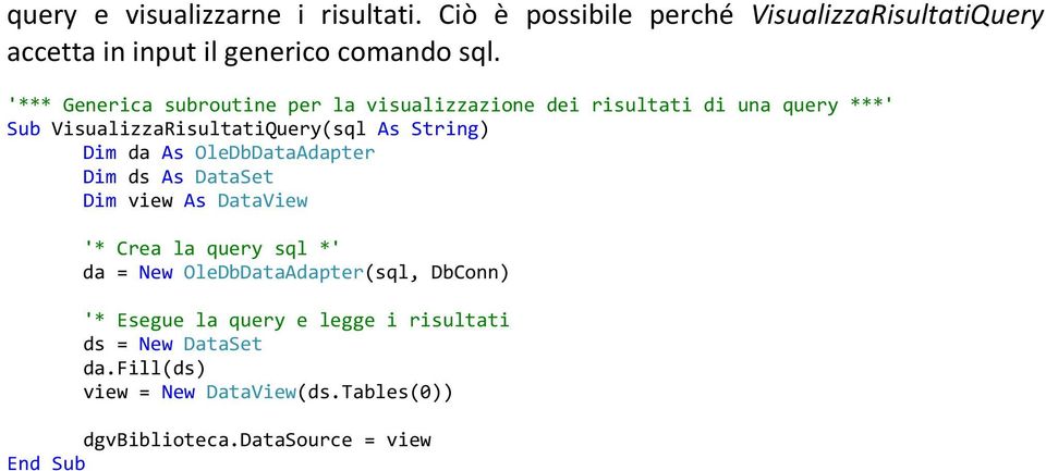 input il generico comando sql.