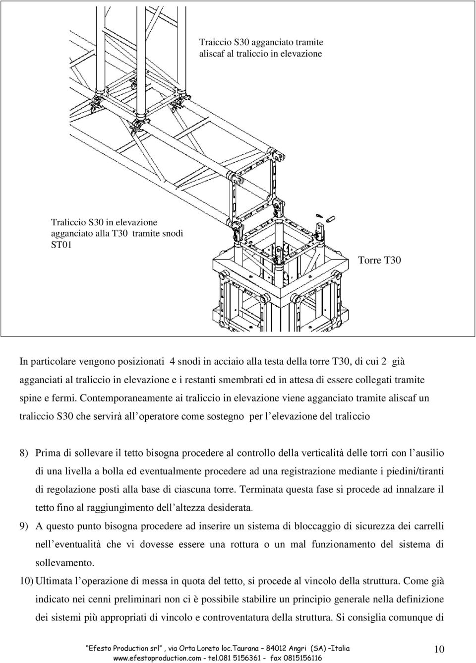 Contemporaneamente ai traliccio in elevazione viene agganciato tramite aliscaf un traliccio S30 che servirà all operatore come sostegno per l elevazione del traliccio 8) Prima di sollevare il tetto