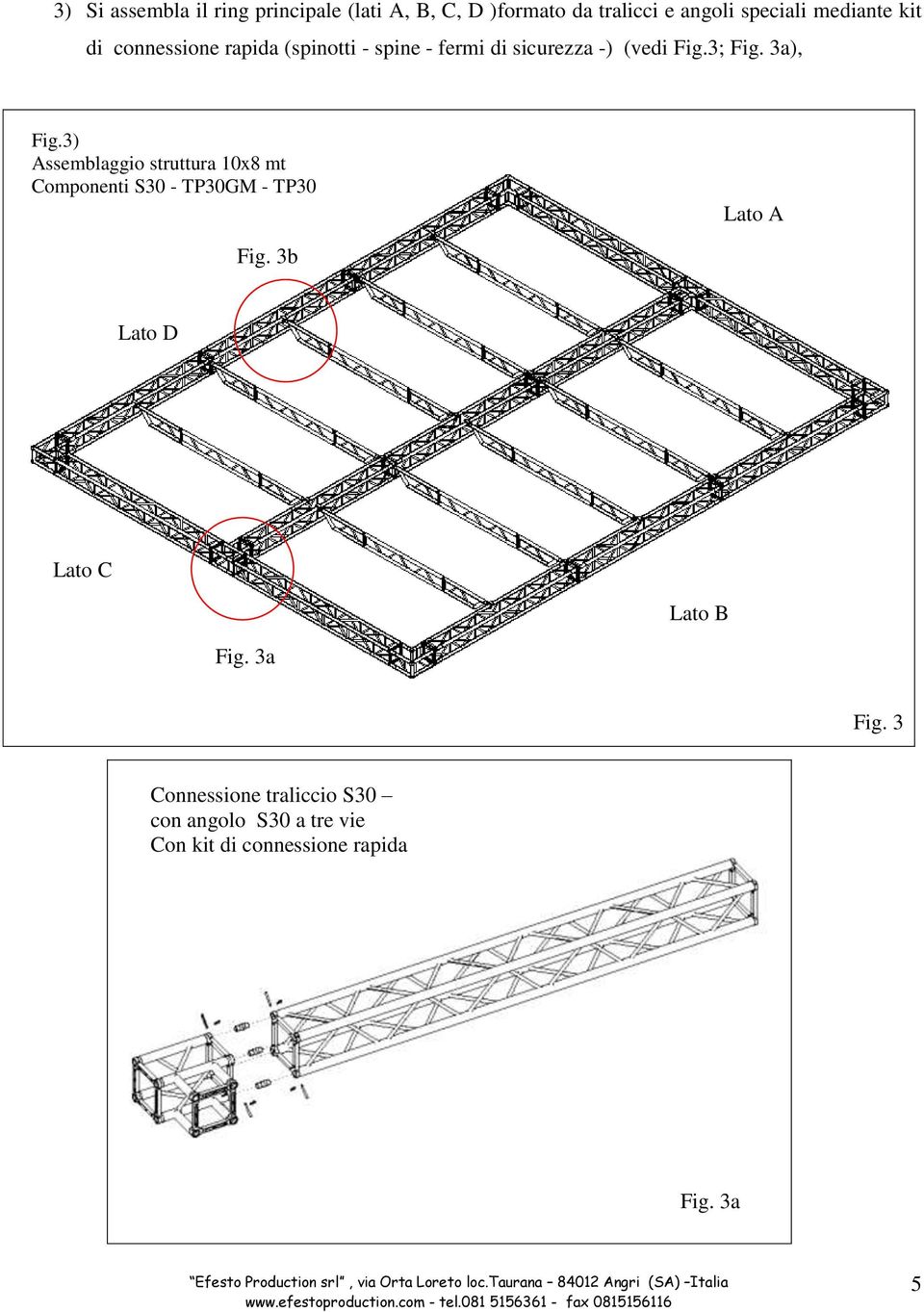 3) Assemblaggio struttura 10x8 mt Componenti S30 - TP30GM - TP30 Lato A Fig.