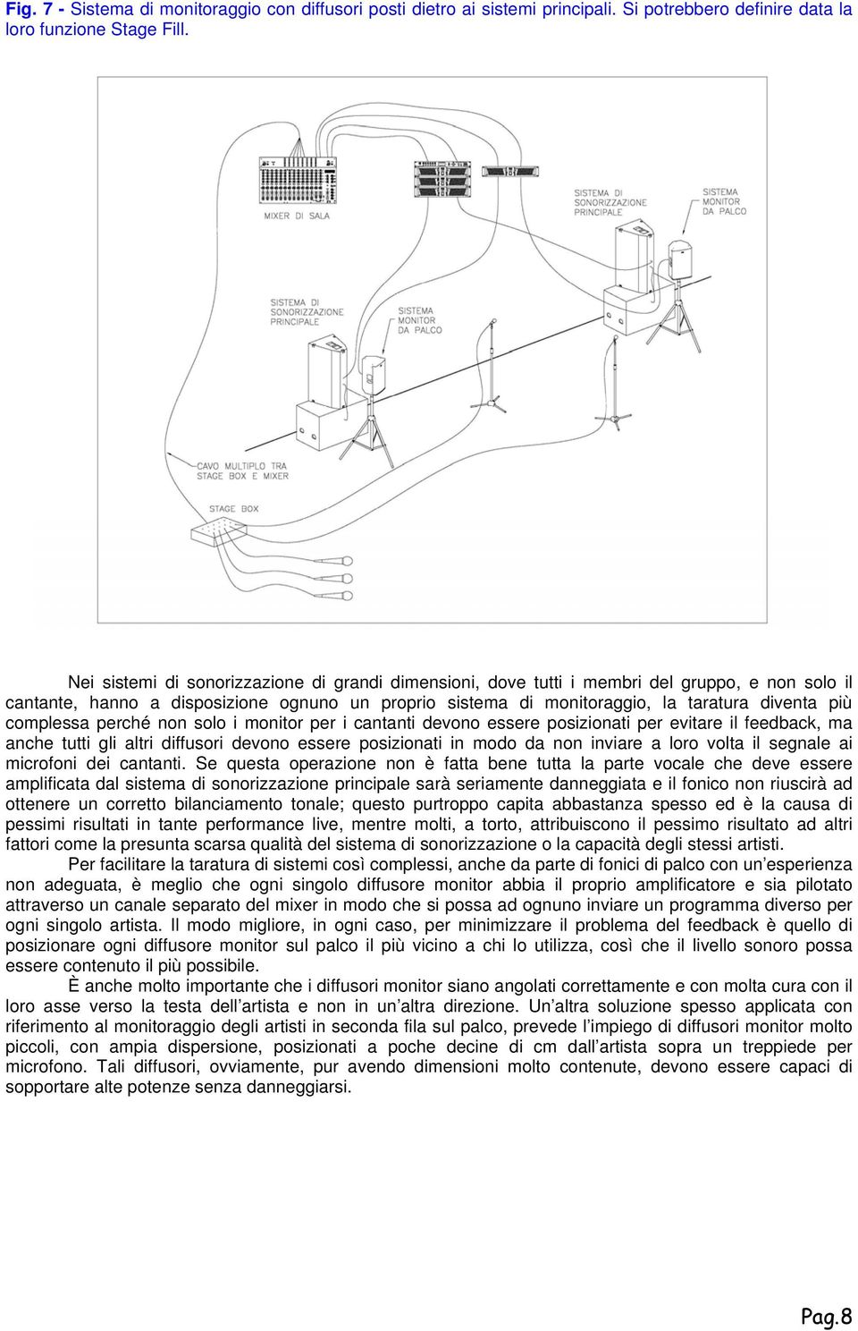 complessa perché non solo i monitor per i cantanti devono essere posizionati per evitare il feedback, ma anche tutti gli altri diffusori devono essere posizionati in modo da non inviare a loro volta