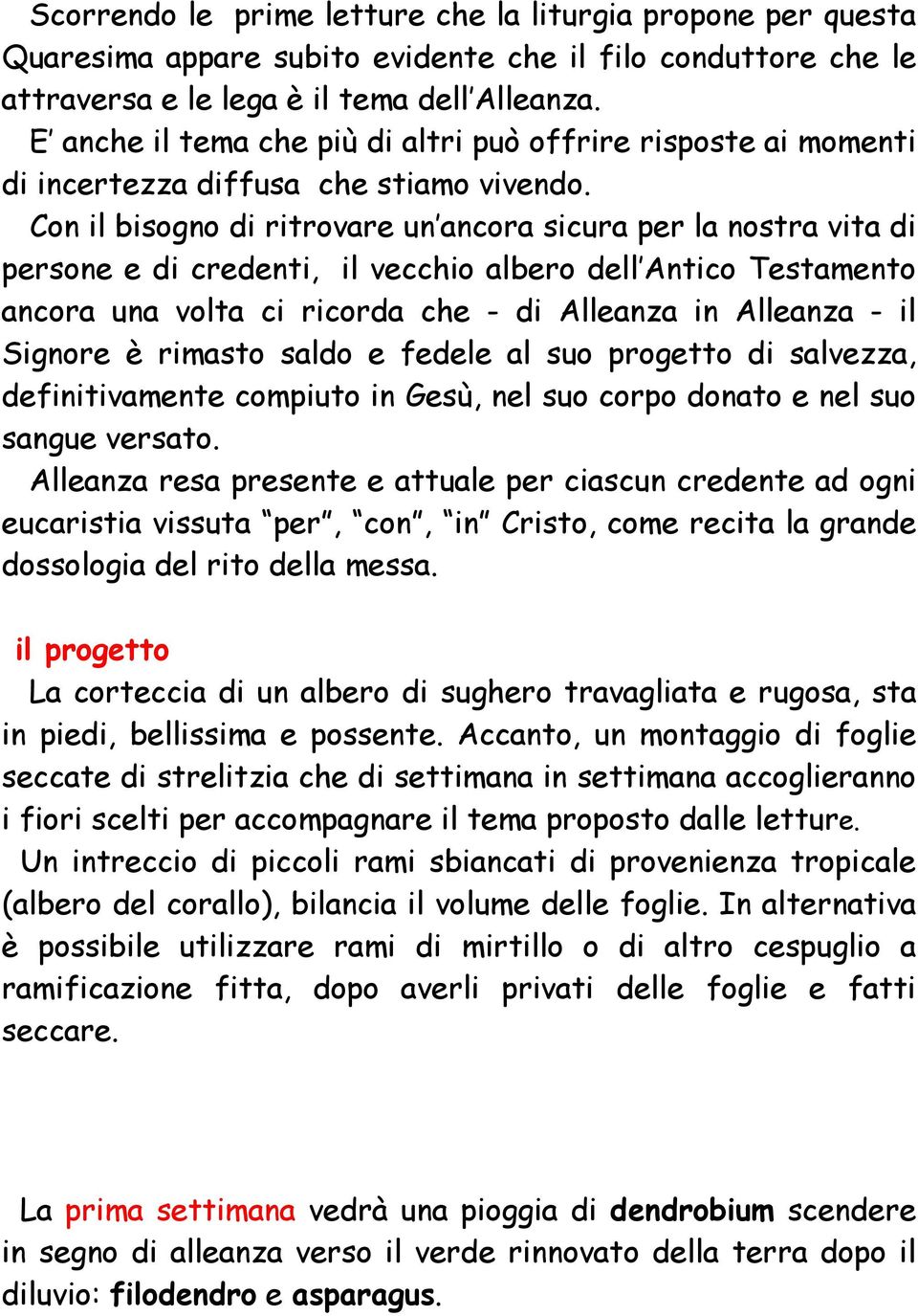 Con il bisogno di ritrovare un ancora sicura per la nostra vita di persone e di credenti, il vecchio albero dell Antico Testamento ancora una volta ci ricorda che - di Alleanza in Alleanza - il