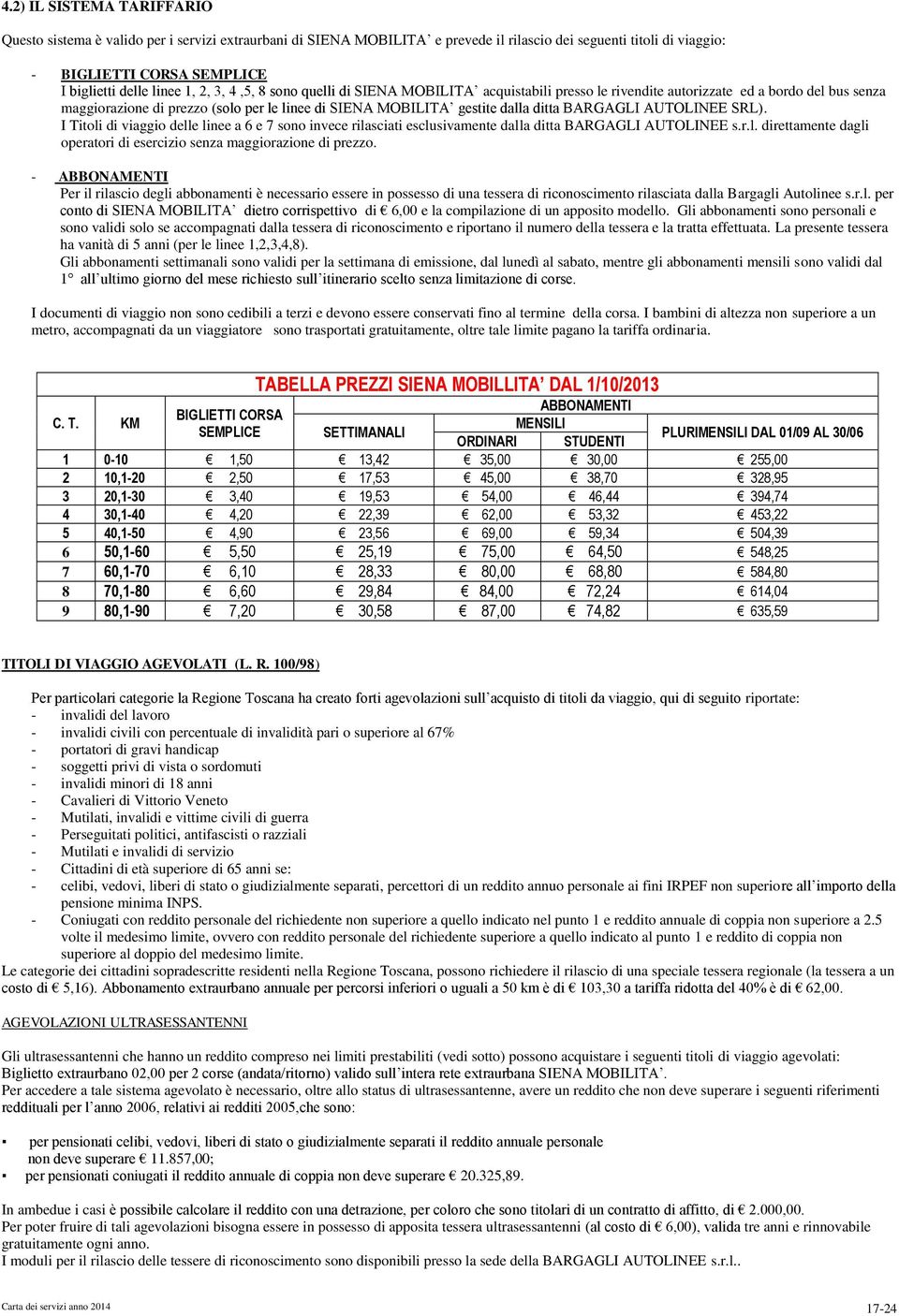 BARGAGLI AUTOLINEE SRL). I Titoli di viaggio delle linee a 6 e 7 sono invece rilasciati esclusivamente dalla ditta BARGAGLI AUTOLINEE s.r.l. direttamente dagli operatori di esercizio senza maggiorazione di prezzo.