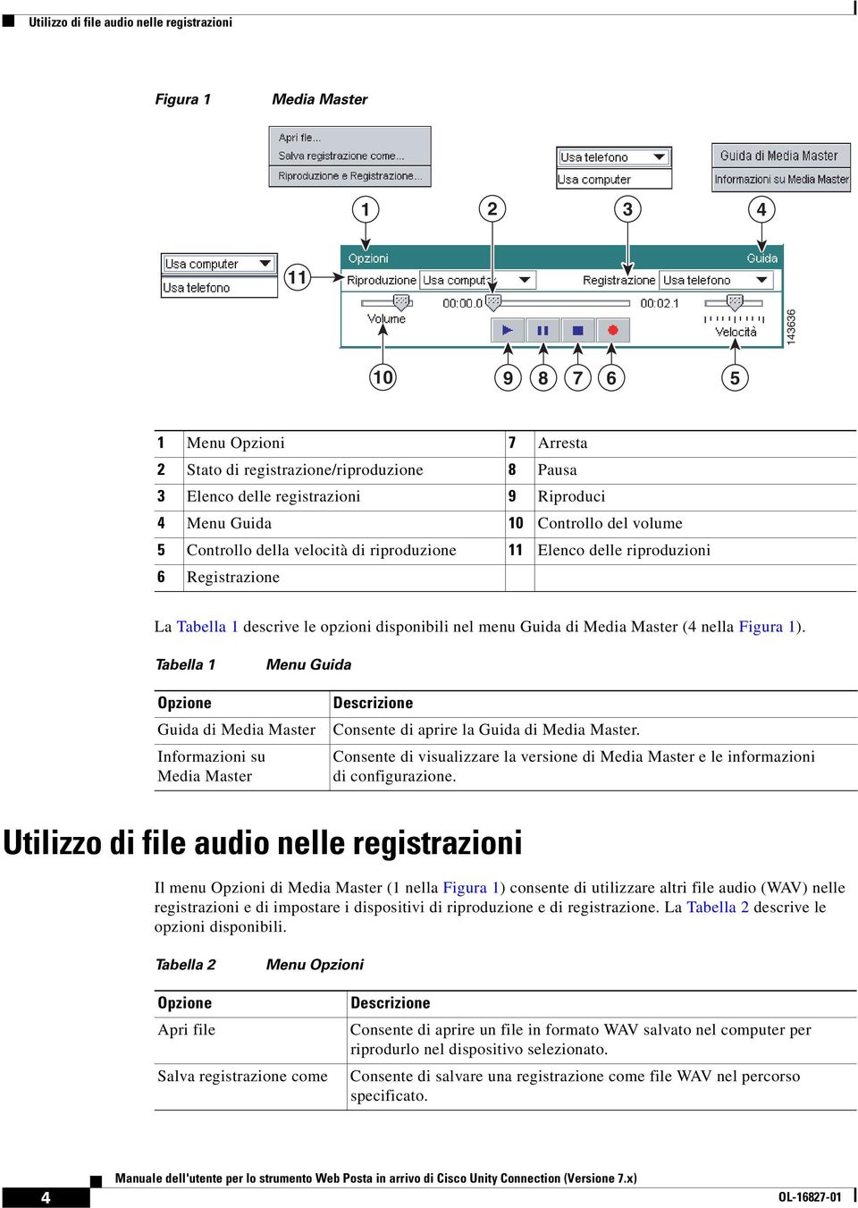 Media Master (4 nella Figura 1). Tabella 1 Menu Guida Opzione Guida di Media Master Informazioni su Media Master Descrizione Consente di aprire la Guida di Media Master.