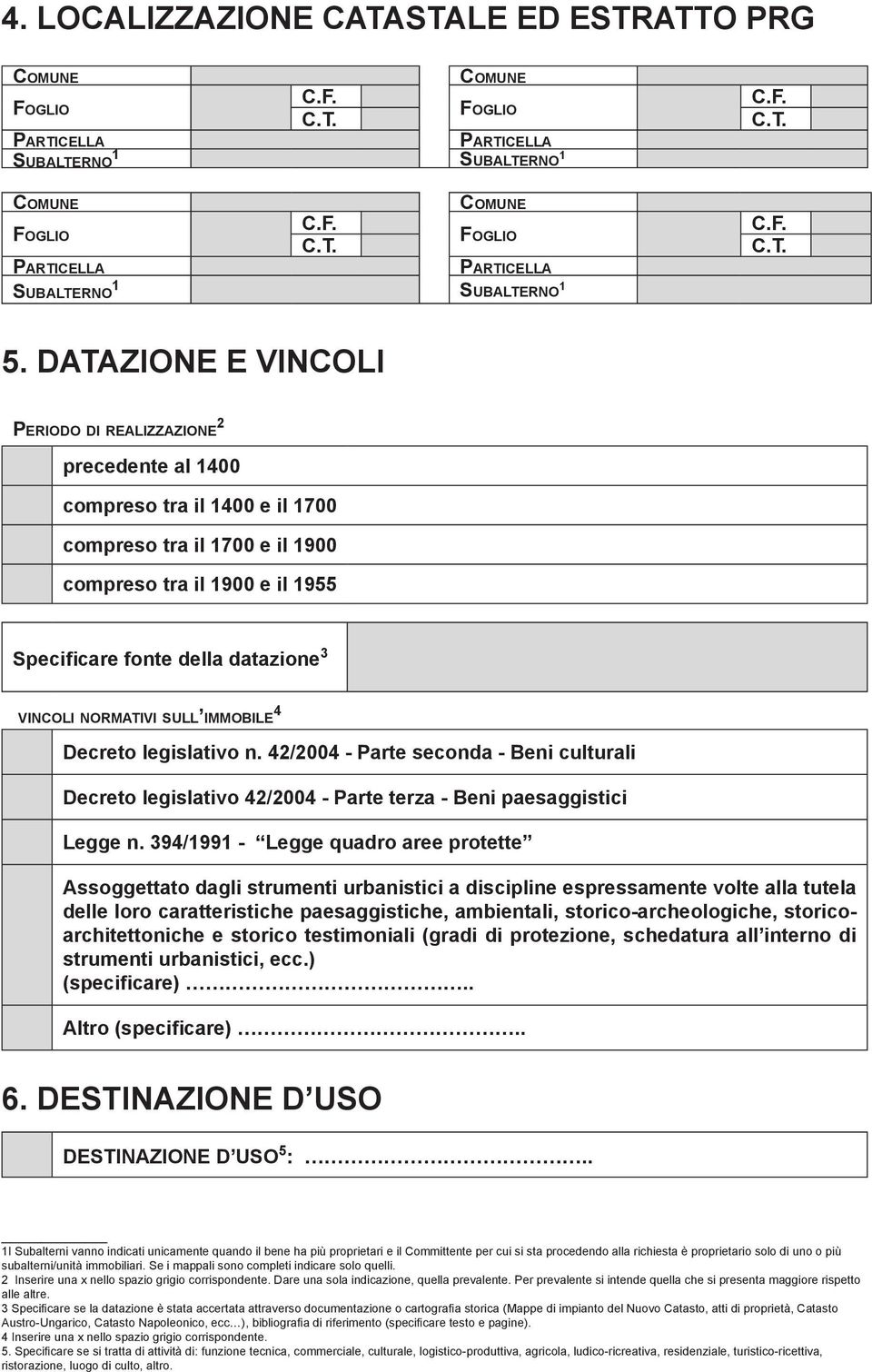 vincoli normativi sull immobile 4 Decreto legislativo n. 42/2004 - Parte seconda - Beni culturali Decreto legislativo 42/2004 - Parte terza - Beni paesaggistici Legge n.