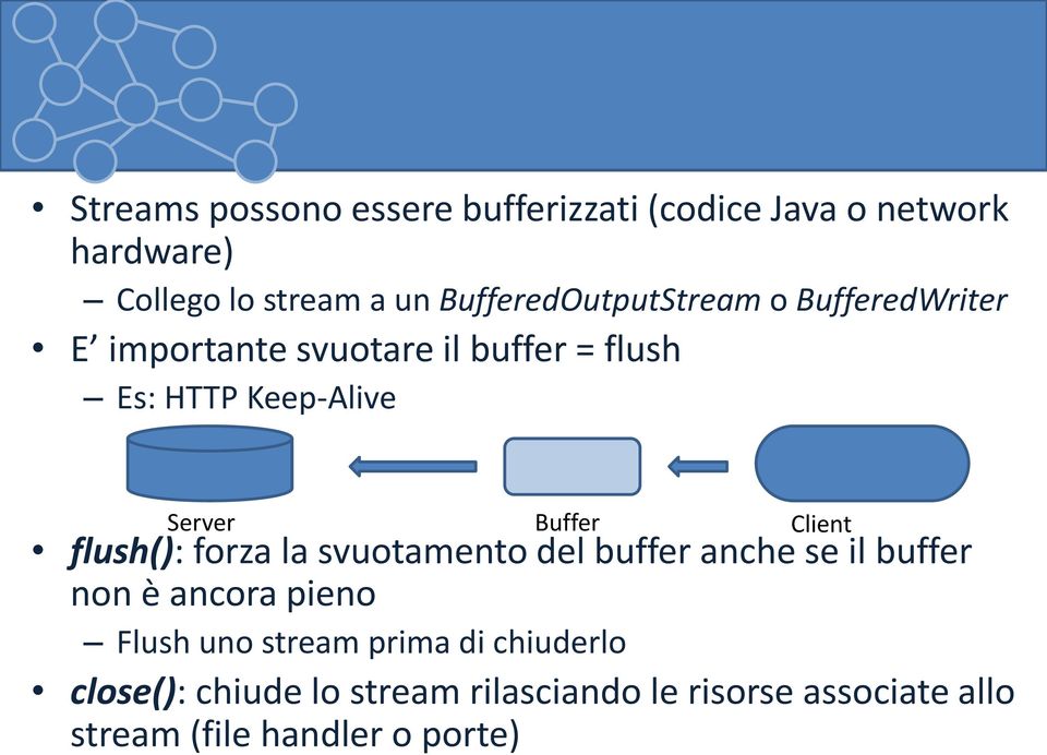 Buffer Client flush(): forza la svuotamento del buffer anche se il buffer non è ancora pieno Flush uno