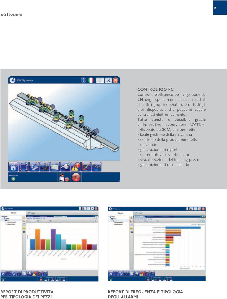 Tutto questo è possibile grazie all innovativo supervisore WATCH, sviluppato da SCM, che permette: facile gestione della macchina controllo della