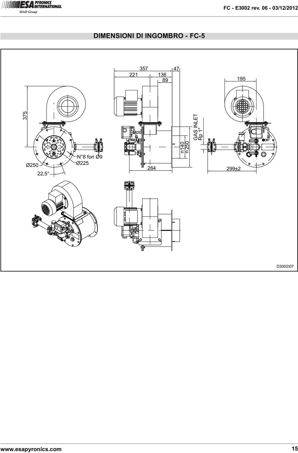 Ø250 22,5 N 8 fori Ø9 Ø225 264 n140 n