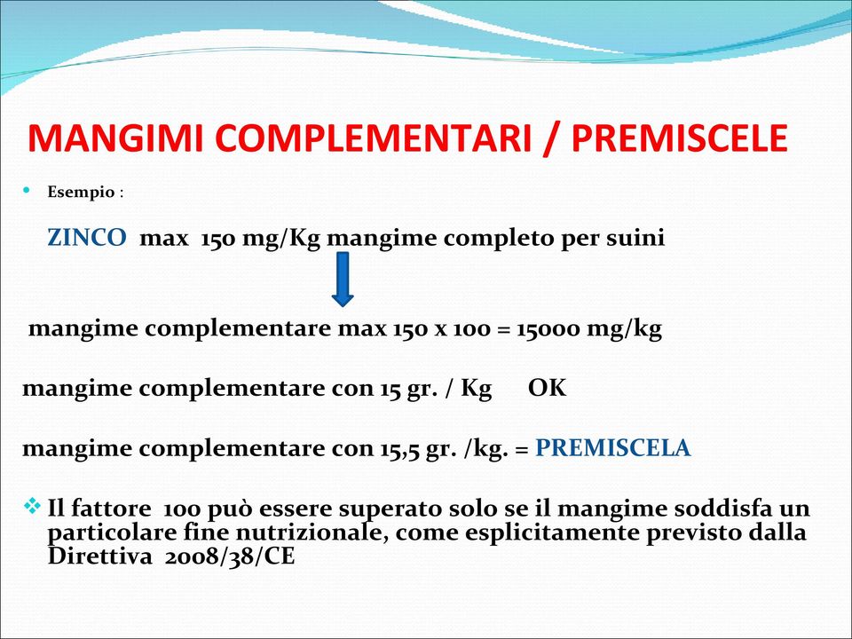 / Kg OK mangime complementare con 15,5 gr. /kg.