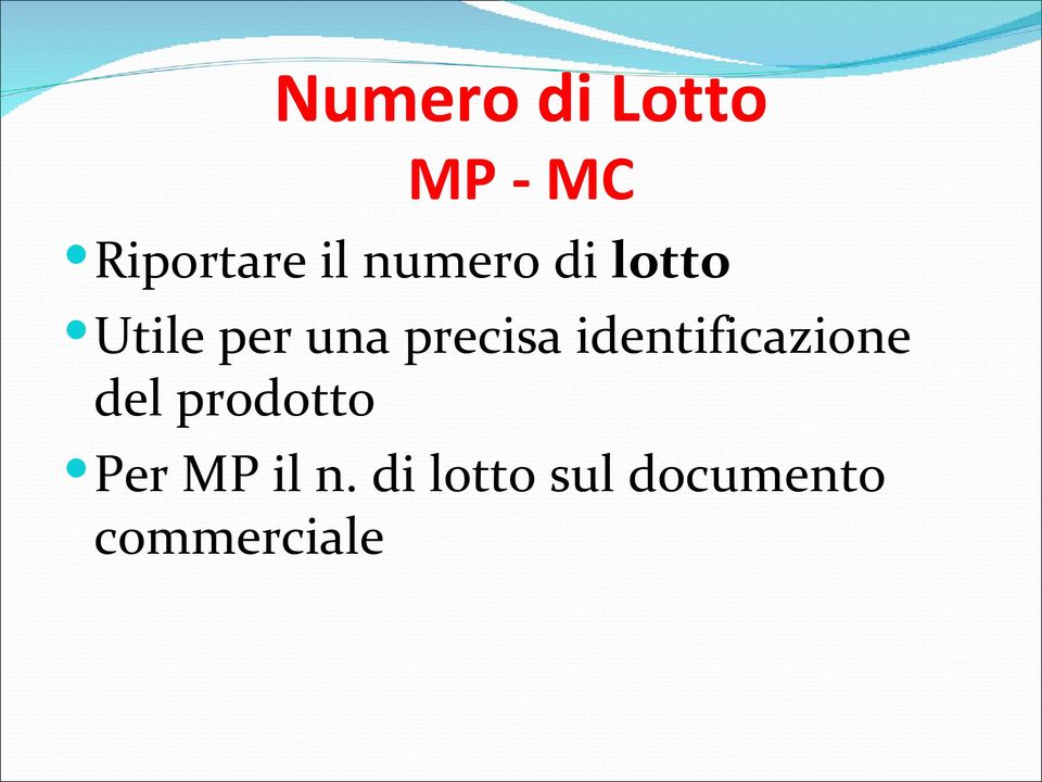 identificazione del prodotto Per MP