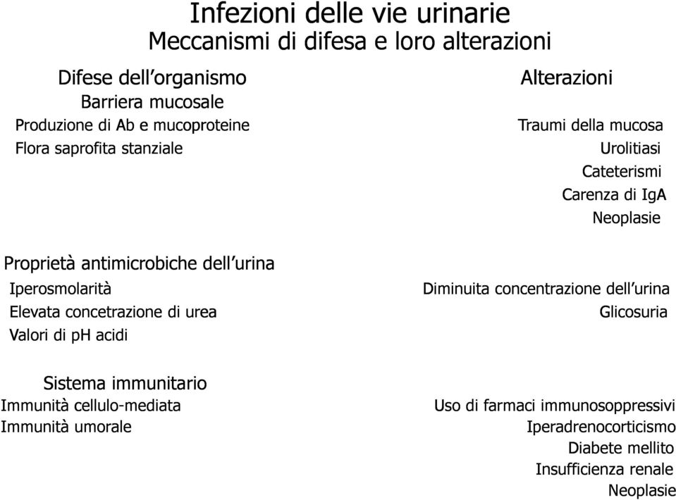 urina Iperosmolarità Elevata concetrazione di urea Valori di ph acidi Sistema immunitario Immunità cellulo-mediata Immunità umorale