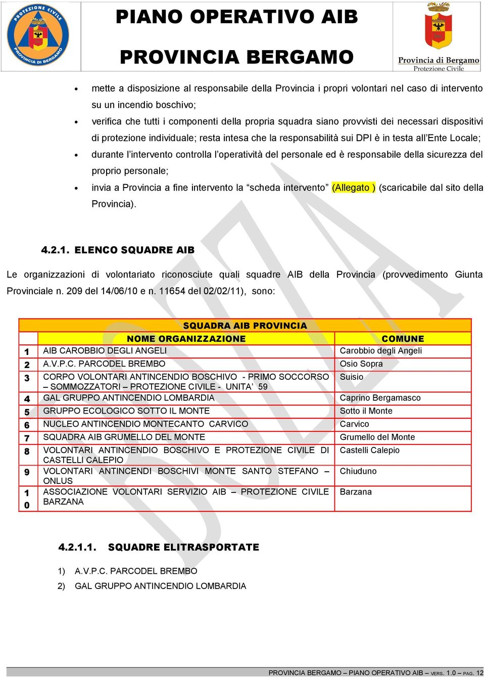 della sicurezza del proprio personale; invia a Provincia a fine intervento la scheda intervento (Allegato ) (scaricabile dal sito della Provincia). 4.2.1.