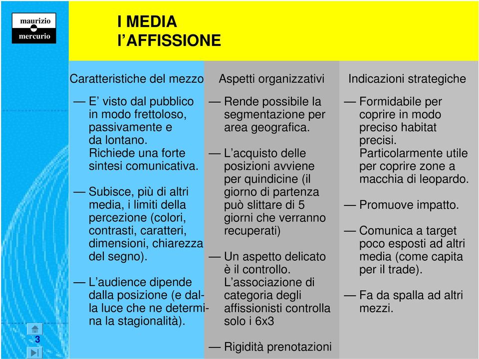 L audience dipende dalla posizione (e dalla luce che ne determina la stagionalità). Rende possibile la segmentazione per area geografica.