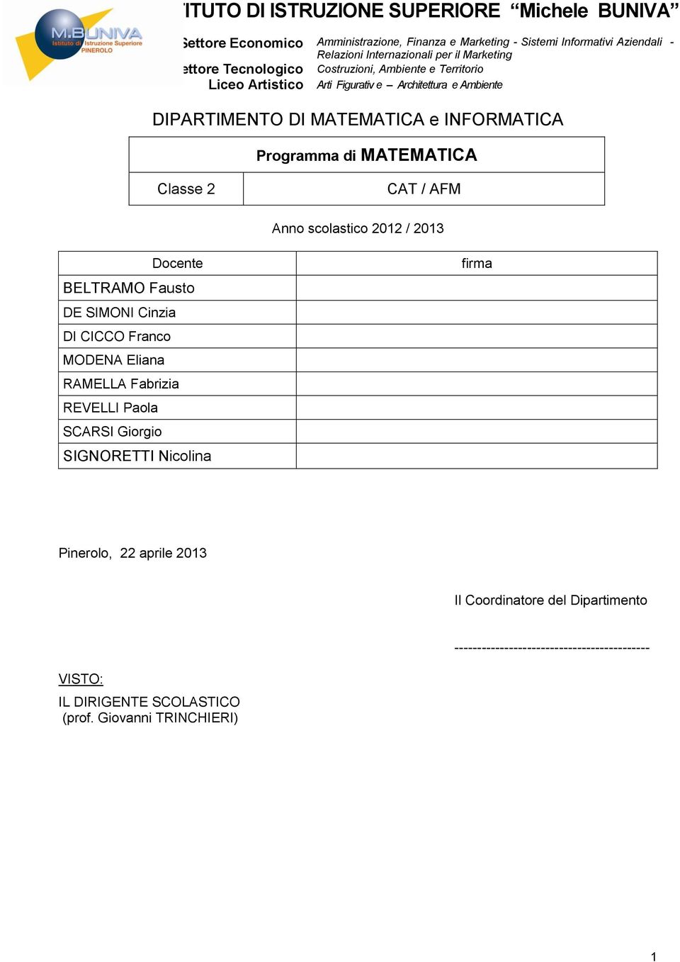 Paola SCARSI Giorgio SIGNORETTI Nicolina firma Pinerolo, 22 aprile 2013 Il Coordinatore del Dipartimento