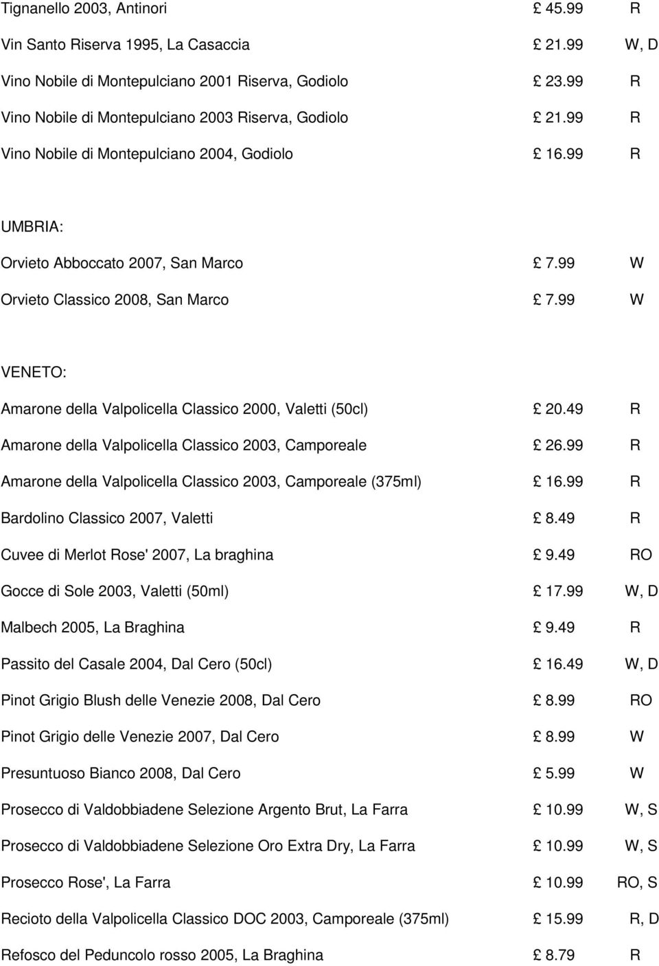 99 W VENETO: Amarone della Valpolicella Classico 2000, Valetti (50cl) 20.49 R Amarone della Valpolicella Classico 2003, Camporeale 26.