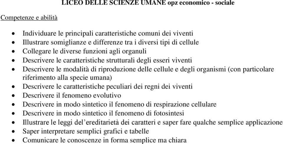 umana) Descrivere le caratteristiche peculiari dei regni dei viventi Descrivere il fenomeno evolutivo Descrivere in modo sintetico il fenomeno di respirazione cellulare Descrivere in modo sintetico