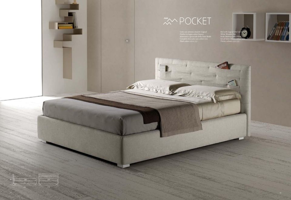 colore 070 e 777 Bed with Logical Bed Lift System White Wooden Feet Bside