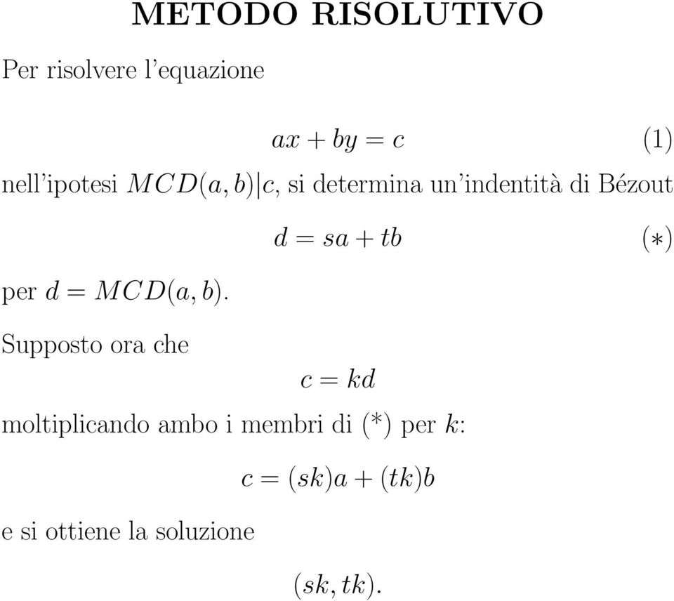 ( ) per d = MCD(a, b).