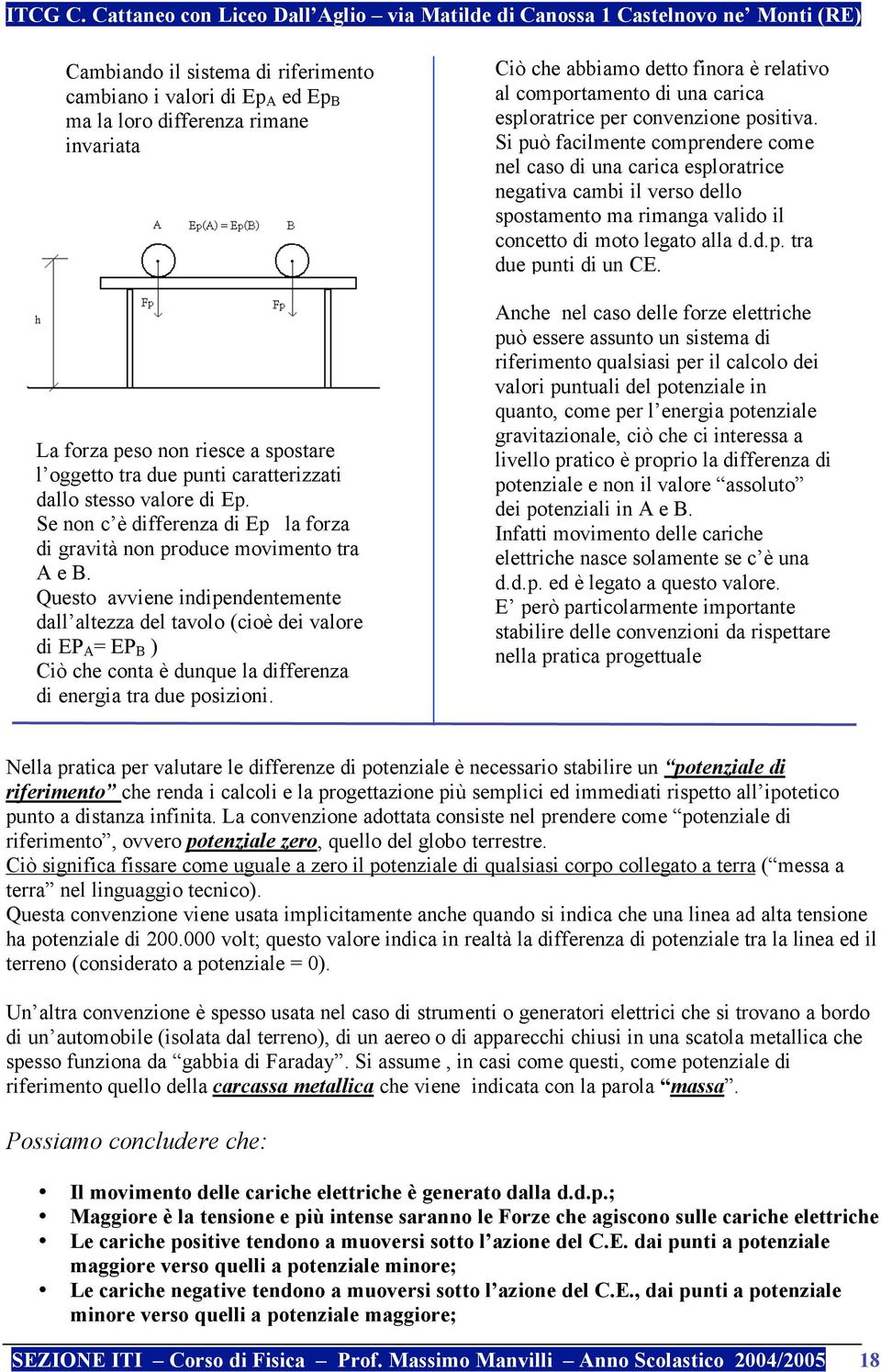 Questo avviene indipendentemente dall altezza del tavolo (cioè dei valore di EP A = EP B ) Ciò che conta è dunque la differenza di energia tra due posizioni.